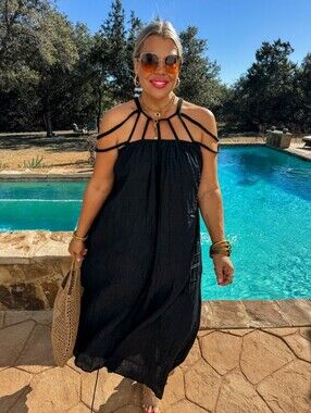 NEW WITH TAGS One Size Fits 2-14 Blakeley Black Strappy Swimsuit Coverup Dress